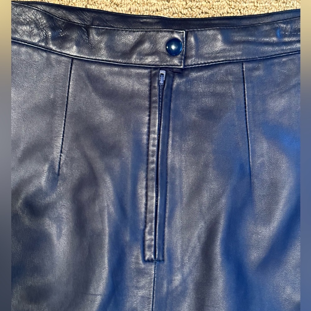 Continental baby soft lamb skin leather fringe skirt Indigo blue. NWOT cowgirl - Picture 10 of 17